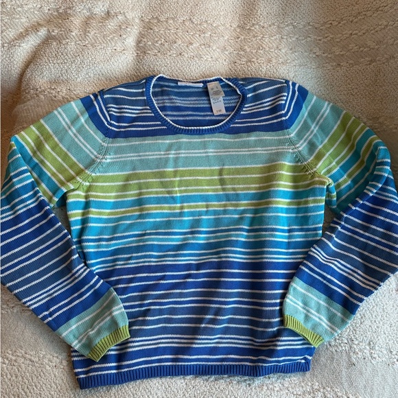 Vintage blue and green stripe 100% cotton sweater - Picture 1 of 4